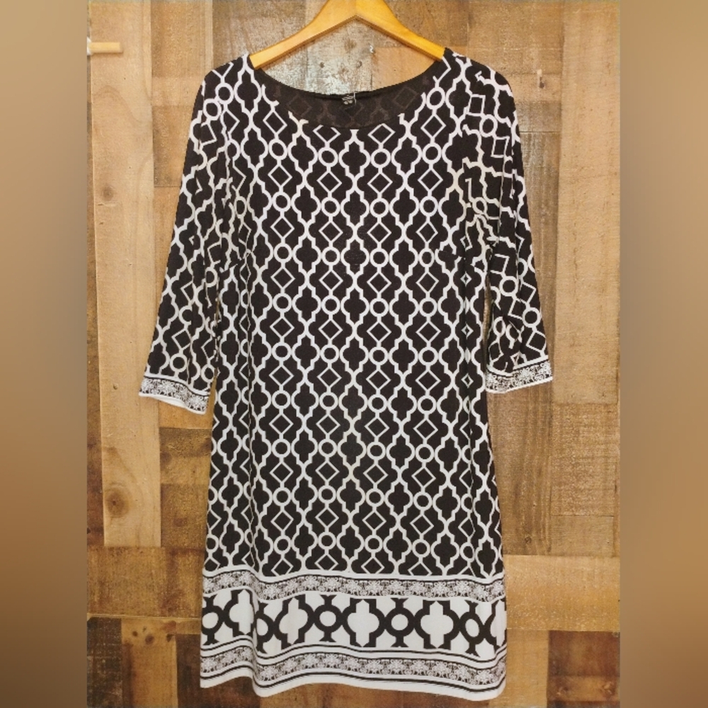 INC International Concepts Black & White Printed Dress Size Large